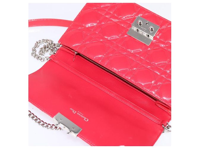 Borsa a Spalla Canage Chain Christian Dior Smalto Rosso Argento Auth 144835 - vista 10