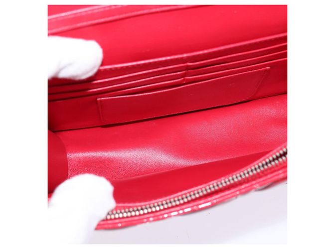 Borsa a Spalla Canage Chain Christian Dior Smalto Rosso Argento Auth 144835 - vista 11