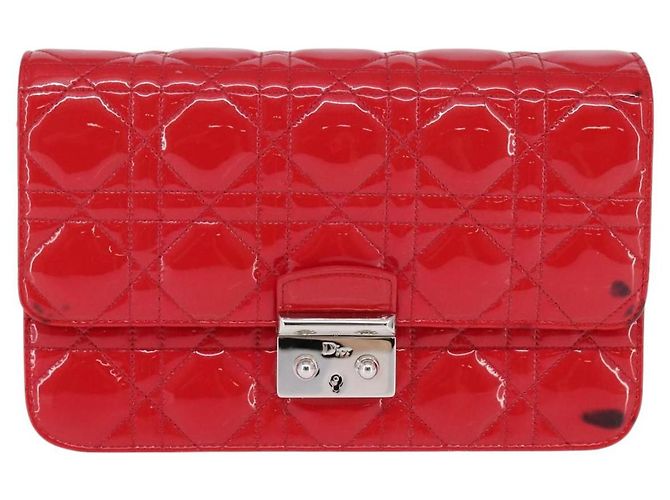 Borsa a Spalla Canage Chain Christian Dior Smalto Rosso Argento Auth 144835 - vista 13