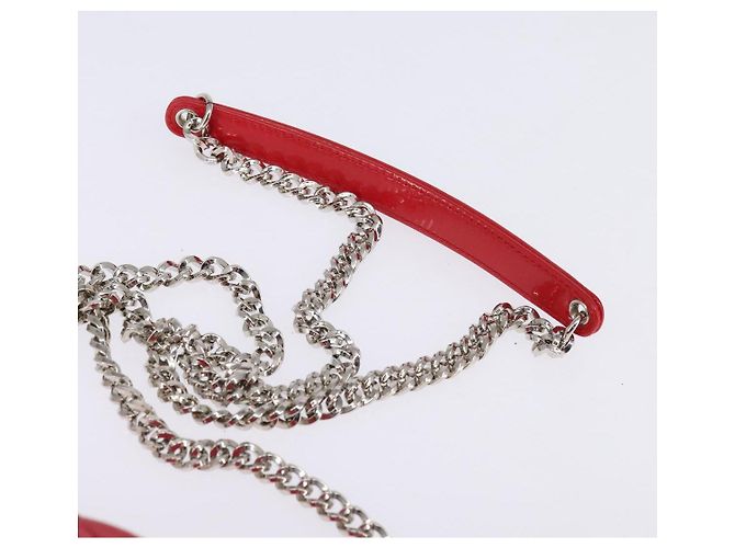 Borsa a Spalla Canage Chain Christian Dior Smalto Rosso Argento Auth 144835 - vista 14