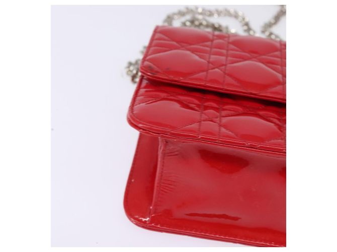 Borsa a Spalla Canage Chain Christian Dior Smalto Rosso Argento Auth 144835 - vista 15