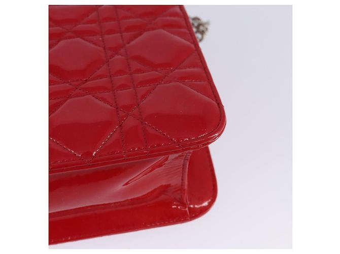 Borsa a Spalla Canage Chain Christian Dior Smalto Rosso Argento Auth 144835 - vista 17