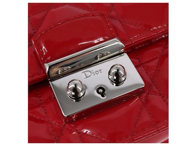 Borsa a Spalla Canage Chain Christian Dior Smalto Rosso Argento Auth 144835 - vista 18