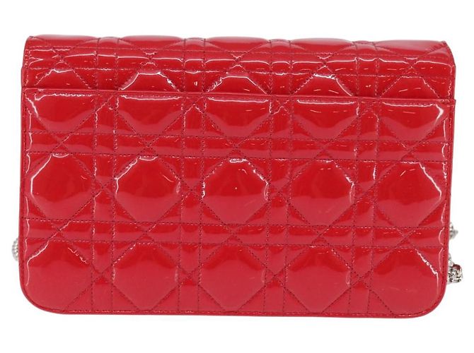 Borsa a Spalla Canage Chain Christian Dior Smalto Rosso Argento Auth 144835 - vista 2