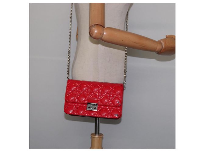 Borsa a Spalla Canage Chain Christian Dior Smalto Rosso Argento Auth 144835 - vista 25