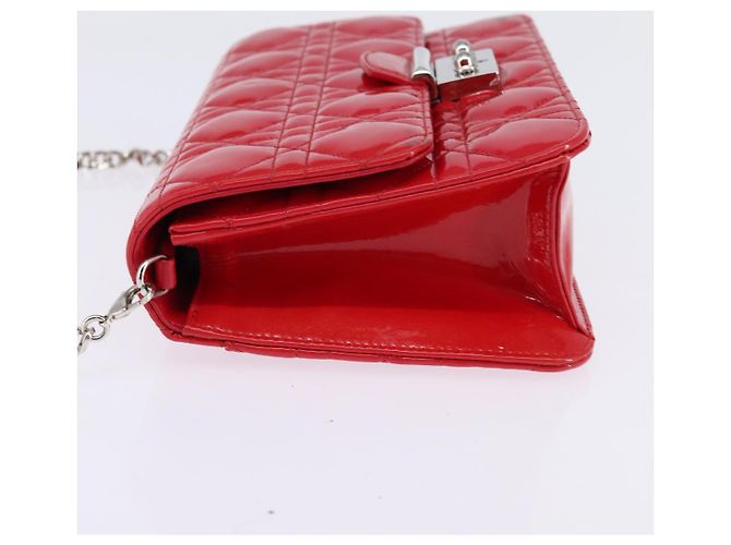 Borsa a Spalla Canage Chain Christian Dior Smalto Rosso Argento Auth 144835 - vista 3