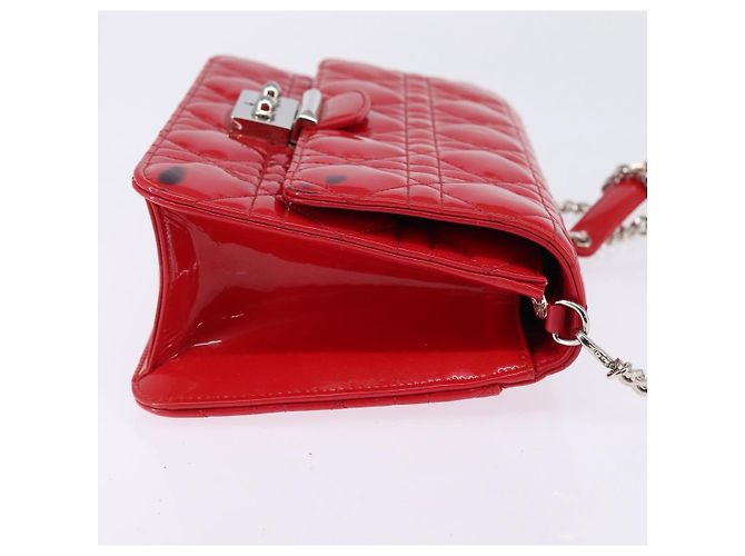 Borsa a Spalla Canage Chain Christian Dior Smalto Rosso Argento Auth 144835 - vista 4