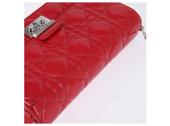 Borsa a Spalla Canage Chain Christian Dior Smalto Rosso Argento Auth 144835 - vista 6