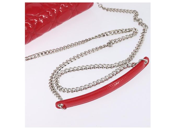 Borsa a Spalla Canage Chain Christian Dior Smalto Rosso Argento Auth 144835 - vista 7