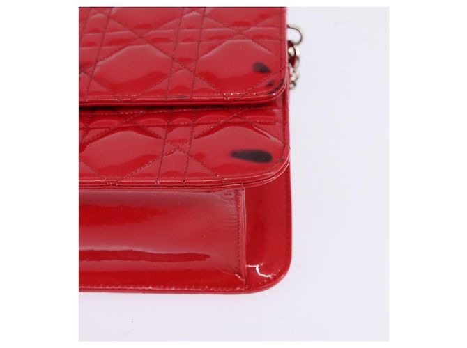 Borsa a Spalla Canage Chain Christian Dior Smalto Rosso Argento Auth 144835 - vista 9