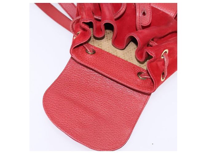 Zaino in Pelle Suede GUCCI Bamboo Rosso Oro 003 8030 Auth gh770 D'oro - vista 10