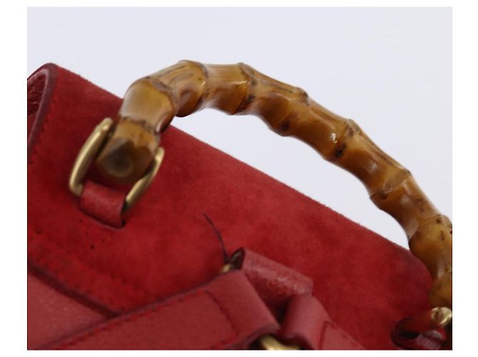 Zaino in Pelle Suede GUCCI Bamboo Rosso Oro 003 8030 Auth gh770 D'oro - vista 14