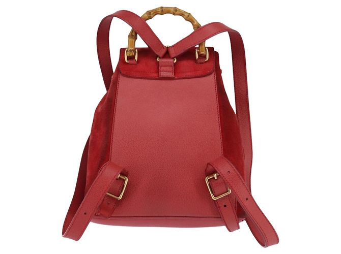 Zaino in Pelle Suede GUCCI Bamboo Rosso Oro 003 8030 Auth gh770 D'oro - vista 2