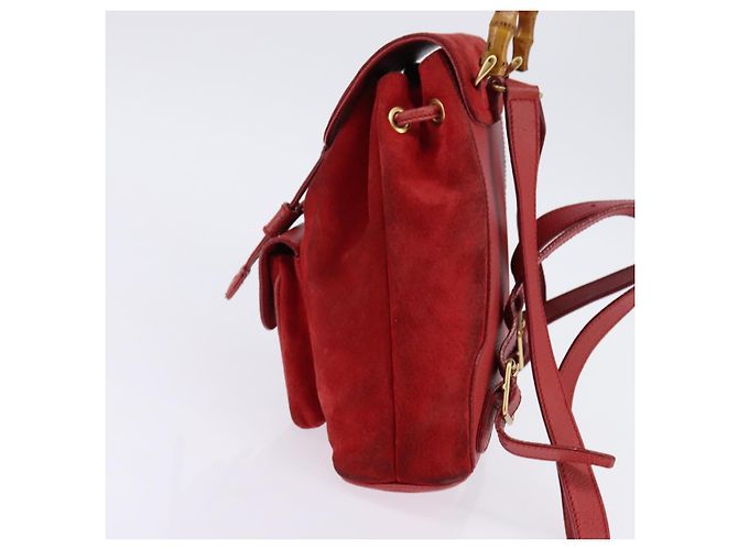 Zaino in Pelle Suede GUCCI Bamboo Rosso Oro 003 8030 Auth gh770 D'oro - vista 3