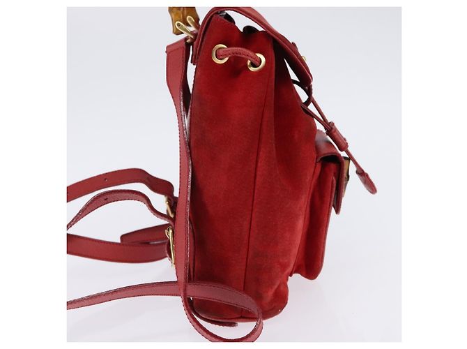 Zaino in Pelle Suede GUCCI Bamboo Rosso Oro 003 8030 Auth gh770 D'oro - vista 4
