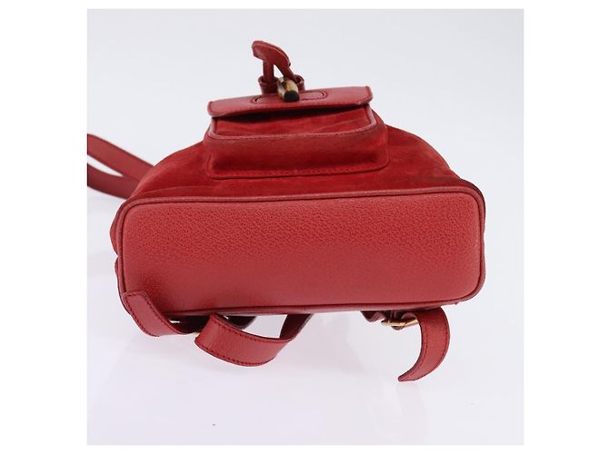 Zaino in Pelle Suede GUCCI Bamboo Rosso Oro 003 8030 Auth gh770 D'oro - vista 5
