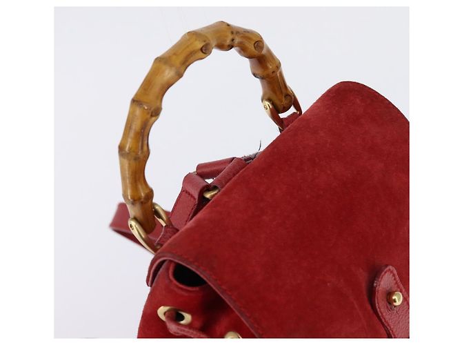 Zaino in Pelle Suede GUCCI Bamboo Rosso Oro 003 8030 Auth gh770 D'oro - vista 6