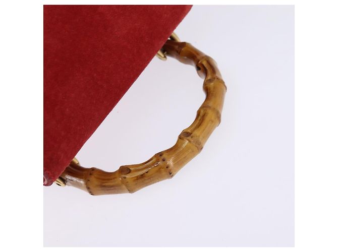 Zaino in Pelle Suede GUCCI Bamboo Rosso Oro 003 8030 Auth gh770 D'oro - vista 7