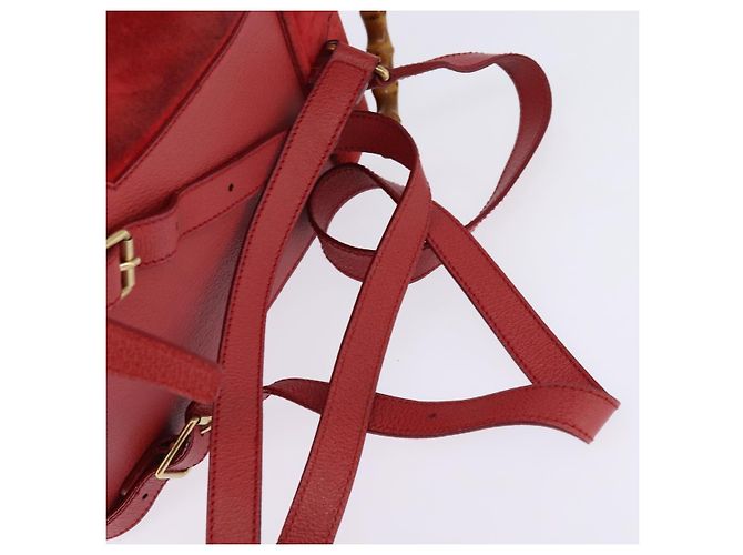 Zaino in Pelle Suede GUCCI Bamboo Rosso Oro 003 8030 Auth gh770 D'oro - vista 8