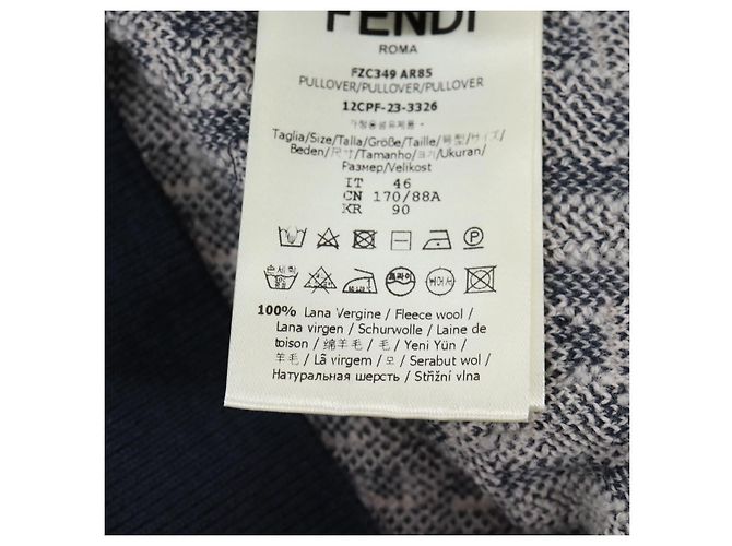 Polo in Lana FENDI Blu Navy Auth am9150M - vista 11