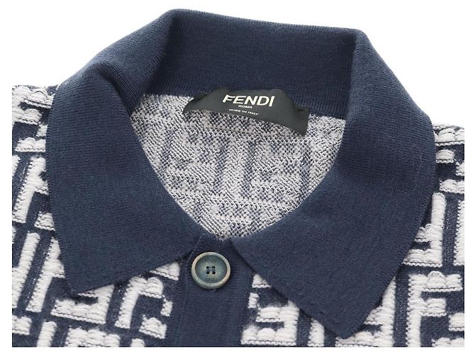 Polo in Lana FENDI Blu Navy Auth am9150M - vista 5