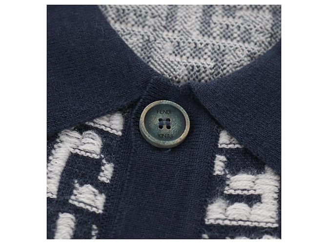 Polo in Lana FENDI Blu Navy Auth am9150M - vista 6