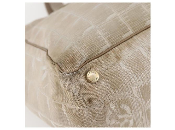 CHANEL Nuova Borsa Tote da Viaggio Nylon Beige Oro CC Auth ti3423 D'oro - vista 10