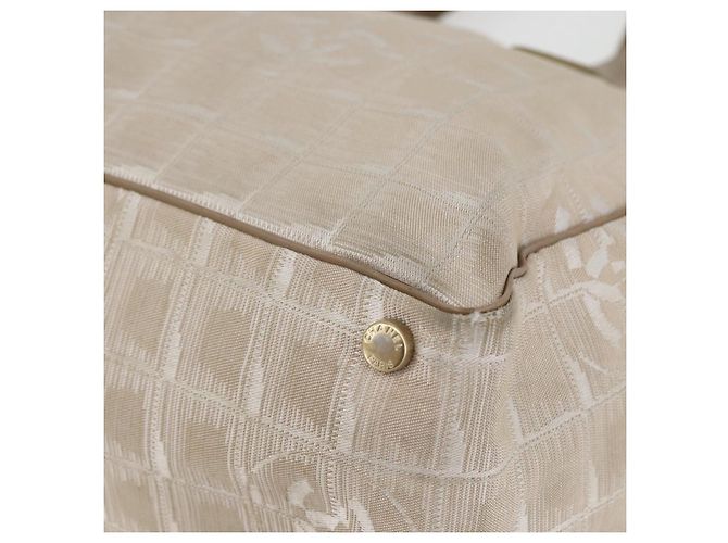 CHANEL Nuova Borsa Tote da Viaggio Nylon Beige Oro CC Auth ti3423 D'oro - vista 14