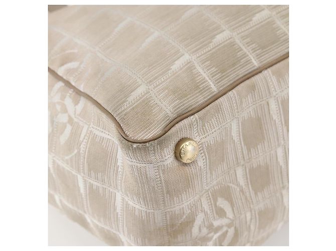 CHANEL Nuova Borsa Tote da Viaggio Nylon Beige Oro CC Auth ti3423 D'oro - vista 16