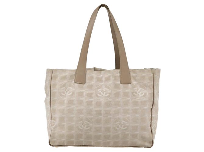 CHANEL Nuova Borsa Tote da Viaggio Nylon Beige Oro CC Auth ti3423 D'oro - vista 2