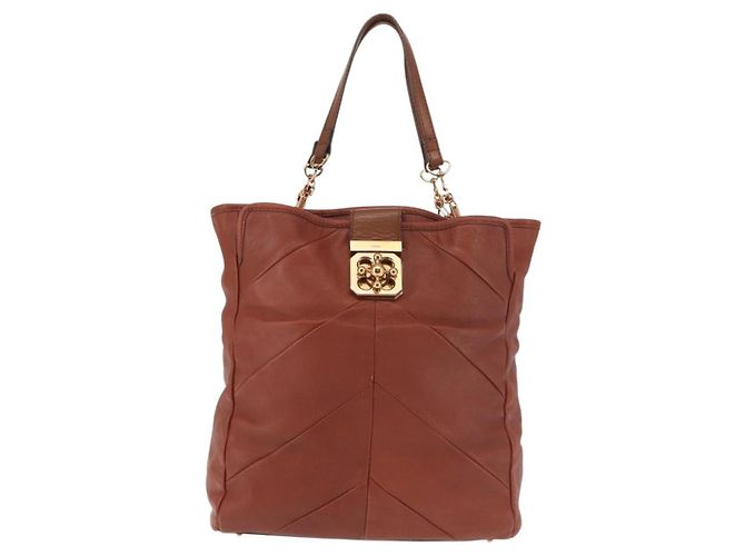 Chloé Borsa Tote in Pelle Marrone Oro Auth bs29573 D'oro - vista 13