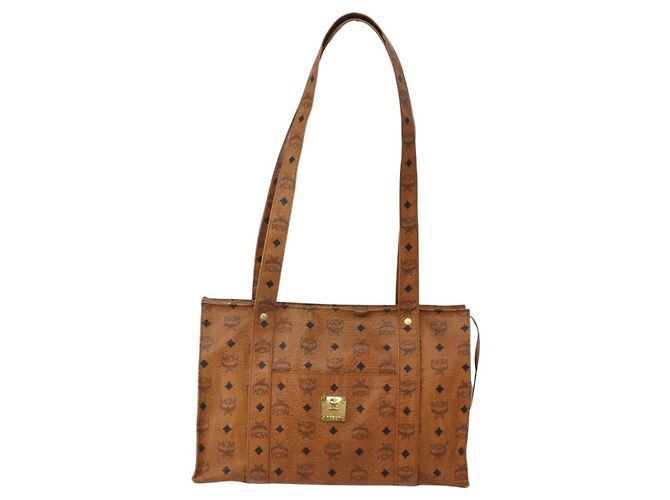 Borsa a Spalla MCM Logogram Vicetos in Pelle PVC Marrone Oro Auth am9099 D'oro - vista 13