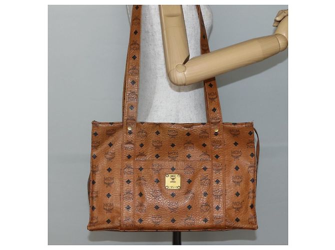 Borsa a Spalla MCM Logogram Vicetos in Pelle PVC Marrone Oro Auth am9099 D'oro - vista 20