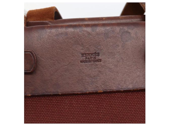 Hermès HERMES Herbag Cabas GM Borsa Tote Tela Pelle Marrone Oro Auth bs29683 D'oro - vista 10