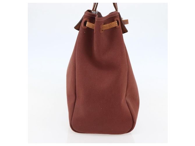 Hermès HERMES Herbag Cabas GM Borsa Tote Tela Pelle Marrone Oro Auth bs29683 D'oro - vista 4