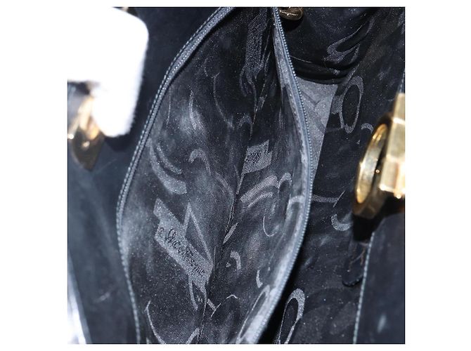 Borsa a spalla in pelle Gancini Chain di Salvatore Ferragamo Nero Oro Auth 143759 - vista 11
