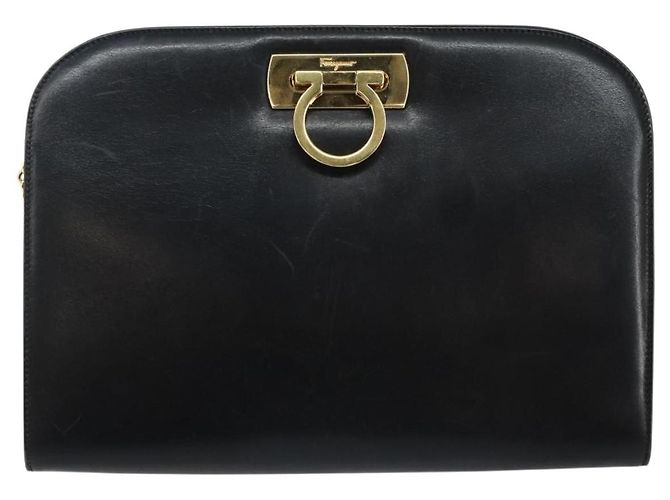 Borsa a spalla in pelle Gancini Chain di Salvatore Ferragamo Nero Oro Auth 143759 - vista 13