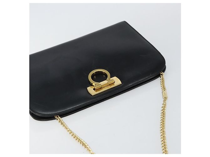 Borsa a spalla in pelle Gancini Chain di Salvatore Ferragamo Nero Oro Auth 143759 - vista 6