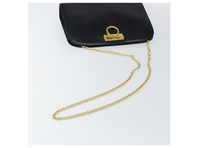 Borsa a spalla in pelle Gancini Chain di Salvatore Ferragamo Nero Oro Auth 143759 - vista 7