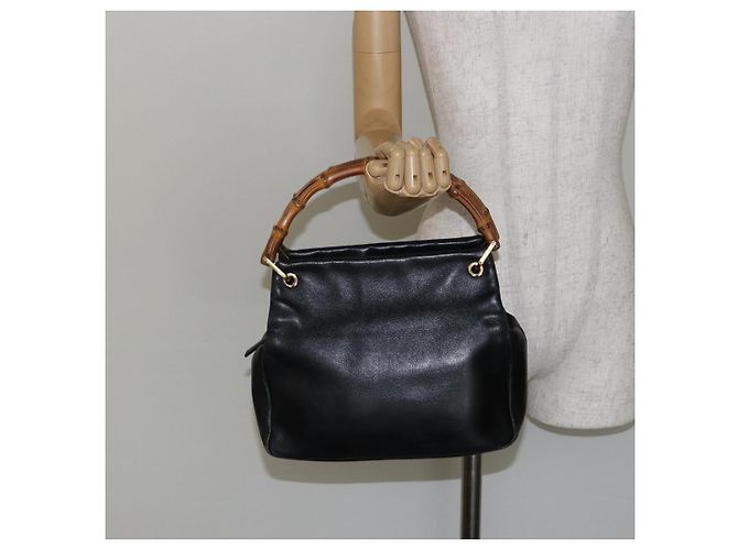 Borsa a mano in pelle Gucci Bamboo nera e oro 000 2865 0575 Auth 143348 Nero D'oro - vista 21