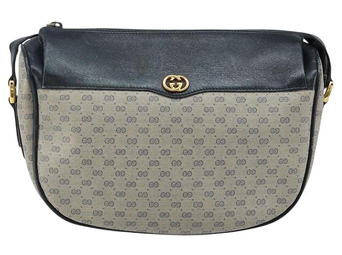 Gucci Bolsa de Ombro Micro GG Supreme PVC Navy Gold 001 115 0918 Auth 143245 Dourado Azul marinho - vista 13