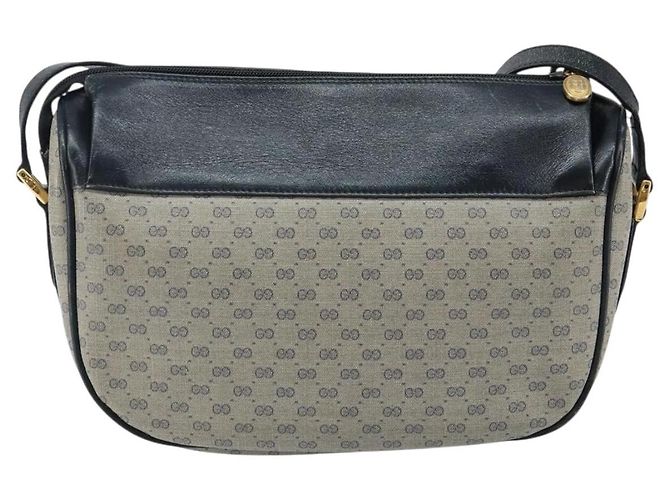 Gucci Bolsa de Ombro Micro GG Supreme PVC Navy Gold 001 115 0918 Auth 143245 Dourado Azul marinho - vista 2