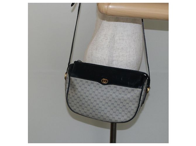 Gucci Bolsa de Ombro Micro GG Supreme PVC Navy Gold 001 115 0918 Auth 143245 Dourado Azul marinho - vista 22