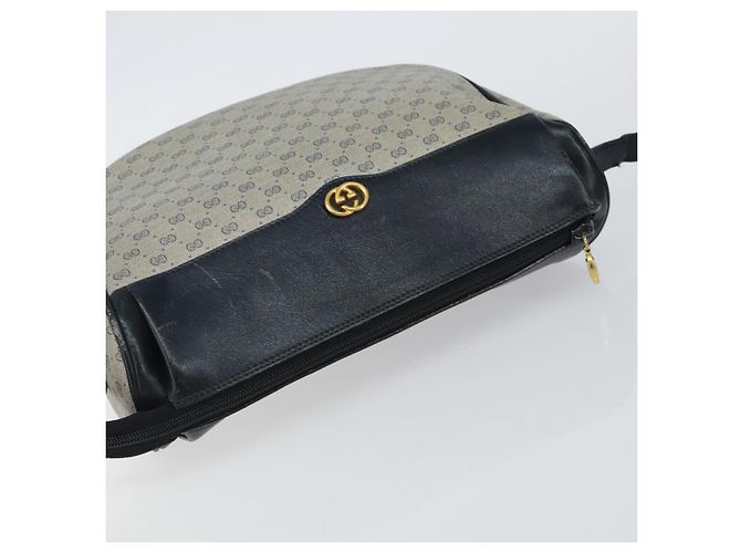 Gucci Bolsa de Ombro Micro GG Supreme PVC Navy Gold 001 115 0918 Auth 143245 Dourado Azul marinho - vista 6