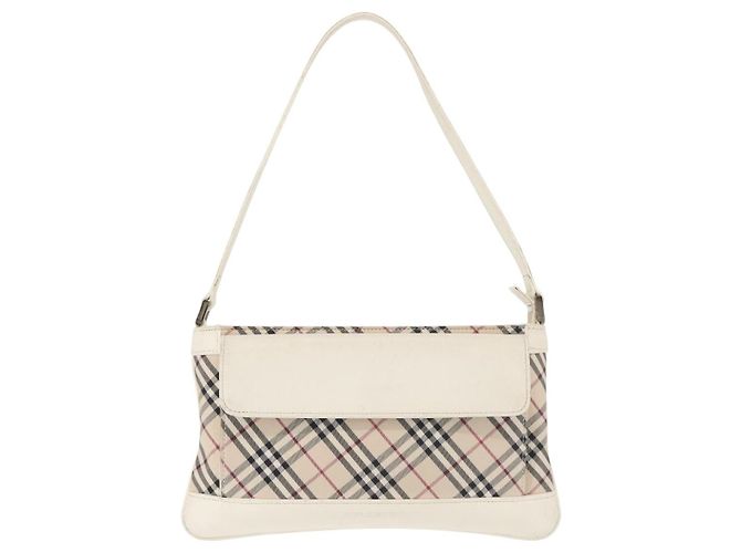 Borsa a Spalla Nova Check in Tela e Pelle Bianca Argento Auth BA6464 di BURBERRY Bianco - vista 13