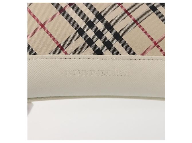 Borsa a Spalla Nova Check in Tela e Pelle Bianca Argento Auth BA6464 di BURBERRY Bianco - vista 17