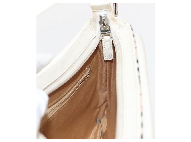 Borsa a Spalla Nova Check in Tela e Pelle Bianca Argento Auth BA6464 di BURBERRY Bianco - vista 18