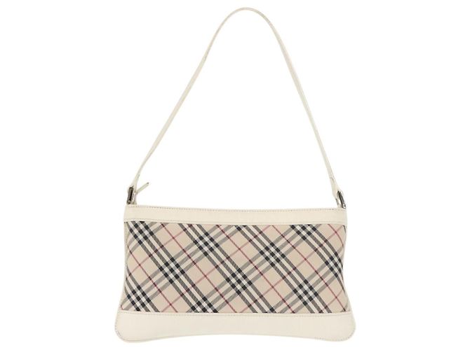 Borsa a Spalla Nova Check in Tela e Pelle Bianca Argento Auth BA6464 di BURBERRY Bianco - vista 2