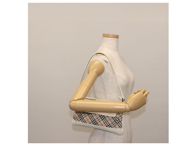 Borsa a Spalla Nova Check in Tela e Pelle Bianca Argento Auth BA6464 di BURBERRY Bianco - vista 21