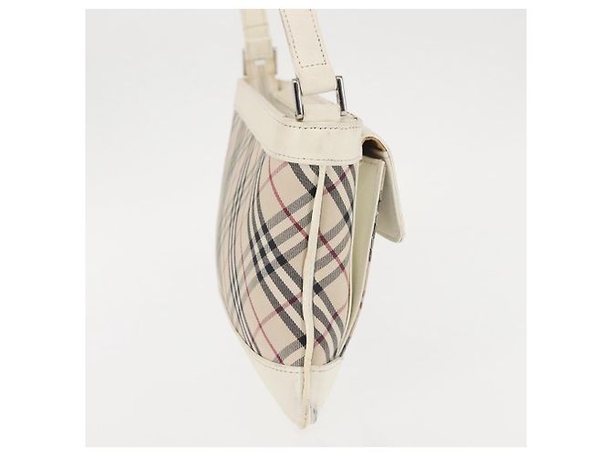 Borsa a Spalla Nova Check in Tela e Pelle Bianca Argento Auth BA6464 di BURBERRY Bianco - vista 4